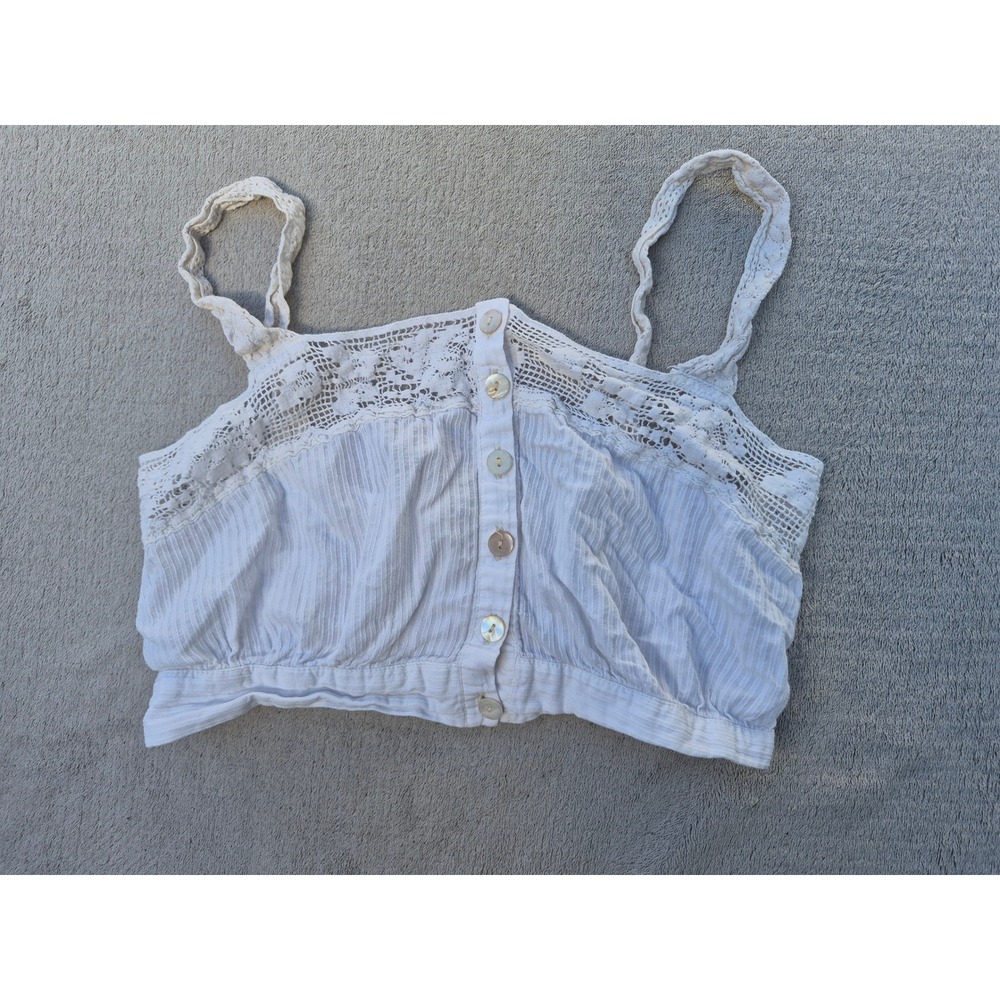 Urban Outfitters White Crochet Lace Button Front Crop Cami Top Medium